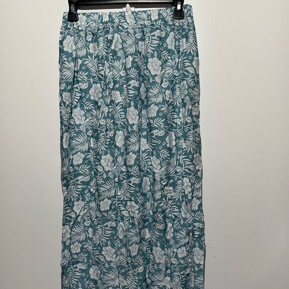 Women's Blue Floral Tie Front Crop Top Midi Skirt Set 2 Piece Size Small NWOT - Picture 5 of 9